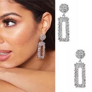 New Silver Textured Post Statement Geometric Drop Dangle Earrings